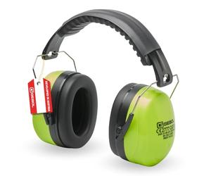 Gebol Paraorecchie professionale giallo neon | valore SNR 32 dB | fascia extra larga, imbottita regolabile in lunghezza e morbido cuscino | per uomo e donna | taglia universale | neon nero | 1 pezzo