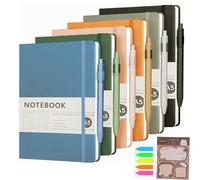 Gecaja Confezione da 6 quaderni a righe con 6 penne, formato A5, con copertina rigida, quaderni per lavoro, ufficio, scuola, 200 pagine, carta spessa 100 g/m² (14,5 x 21,1 cm)