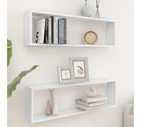 Gecheer 2 pz Mensole da Parete,Design a Cubo,in Truciolato,Bianco,100x15x30 cm,Mensola da Muro Cubica,Mensola a Cubo,Mensola da Muro Moderna,Mensola da Caneretta,Mobiletto da Parete a Muro Moderno