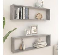 Gecheer 2 pz Mensole da Parete,Design a Cubo,in Truciolato,Grigio Cemento,100x15x30 cm,Mensola da Muro Cubica,Mensola a Cubo,Mensola da Muro Moderna,Mensola da Caneretta,Mobiletto da Parete a Muro