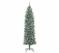 Gecheer Albero di Natale Artificiale, albero natale sottile verde e bianco 240 cm, aghi realistici in PVC, luci LED bianche calde, per stanze piccole o dehors coperti