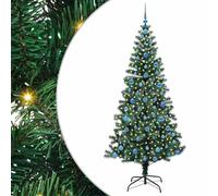 Gecheer Albero di Natale artificiale con luci integrate, forma conica, verde 210 cm, PVC e acciaio, resistente e stabile, LED, facile da montare, per salotto, giardino o terrazza