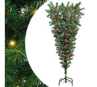 Gecheer Albero di Natale Artificiale Pre-illuminato, Capovolto con Set di Palline, Design Originale, LED, PVC Verde, Decorazione Stagionale, Salotto, Feste