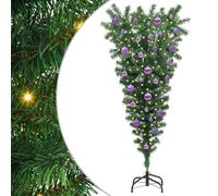 Gecheer Albero di Natale artificiale preilluminato capovolto, con luci LED e set di palline, struttura in PVC verde, connessione USB, design unico per decorazione salotto e feste