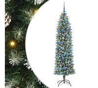 Gecheer Albero di Natale artificiale sottile, verde e bianco 180 cm con aghi realistici in PVC e luci LED bianche calde, perfetto per stanze piccole o dehors coperti