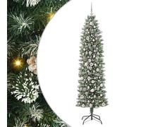 Gecheer Albero di Natale Artificiale Sottile Verde e Bianco 210 cm, Con Aghi in PVC e Luci LED Bianche Calde, Per Stanze Piccole o Dehors Coperti