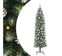 Gecheer Albero di Natale Artificiale Sottile Verde e Bianco 210 cm, Con Aghi in PVC Realistici e Luci LED Calde, Ideale per Stanze Piccole o Dehors Coperti