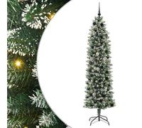 Gecheer Albero di Natale Artificiale Sottile Verde e Bianco 210 cm, con profilo slanciato a forma di cono, aghi in PVC realistici, luci LED bianche calde, per stanze piccole o dehors coperti