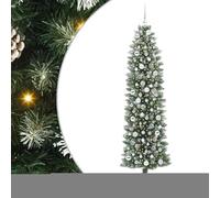 Gecheer Albero di Natale artificiale sottile verde e bianco 210 cm, cono aghi in PVC luci LED bianche calde, atmosfera accogliente festiva, per stanze piccole o dehors coperti