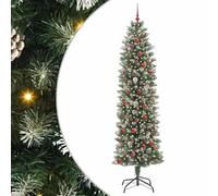 Gecheer Albero di Natale Artificiale Sottile, Verde e bianco 240 cm, aghi PVC realistici, luci LED bianche calde, per stanze piccole o dehors coperti