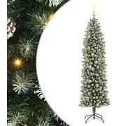 Gecheer Albero di Natale Artificiale Sottile Verde e Bianco, Aghi Realistici PVC Luci LED Bianche Calde, Spazio Ottimizzato, 210 cm for Stanze Piccole o Dehors Coperti
