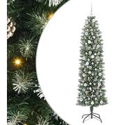 Gecheer Albero di Natale Artificiale Sottile Verde e Bianco, Cono Aghi in PVC Luci LED Bianche Calde, Atmosfera Accogliente Festiva, 210 cm for Stanze Piccole o Dehors Coperti