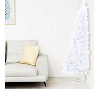 Gecheer Albero di Natale, mezzo albero preilluminato con palline bianco 240 cm, PVC, luci LED, per decorazioni natalizie in casa
