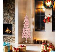 Gecheer Albero Natale Artificiale Sottile a Metà, Supporto Rosa, PVC, Acciaio, 150 cm, 176 Punte, Mezzo Tondo, per Decorazione Natalizia in Casa