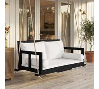 Gecheer Altalena Doppia da Giardino, Completa di Cuscino e Due Corde, Struttura Non Inclusa. Il Cuscino è sfoderabile e Lavabile. Realizzata in Legno di Acacia, nei Colori Nero e Beige.