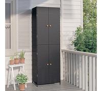 Gecheer Armadietto,Credenza,Mobile,Portaoggetti,Alto,Salvaspazio,da Giardino,Esterno,Patio,Terrazzo,con 4 Ante,in Polyrattan Nero,59x40x180 cm,Armadio,Credenza da Giardino,Esterno