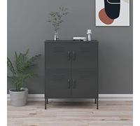 Gecheer Armadietto,Credneza,Mobiletto,Armadiomper Ufficio,per Interno,in Acciaio,Metallo,Metallico,con 2 Ante,2 Ripiani Regolabili,Colore Antracite,Mobile Basso,80x35x101,5 cm