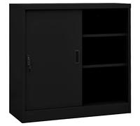 Gecheer Armadietto per Ufficio in Acciaio Nero con 2 Ante Scorrevoli,Armadio Ufficio in Metallo,Schedario Ufficio Metallo,Archivio,Metallico,Ante Sorrevoli,con Ripiano,Acciaio,Colore Nero,90x40x90cm