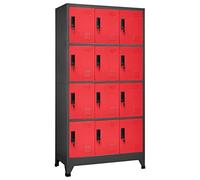 Gecheer Armadio,Armadietto,Schedario,per Uffficio,Spogliatoio,con 12 Scomparti,in Acciaio,Antracite e Rosso,90x45x180 cm
