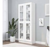 Gecheer Armadio con Vetrina Moderna - Libreria in Truciolato Bianco per Soggiorno 82,5x30,5x185,5 cm, Credenza