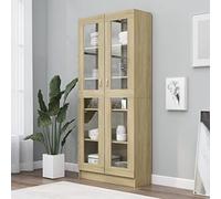 Gecheer Armadio Moderno con Vetrina, Libreria per Soggiorno in Truciolato, Rovere Sonoma, 82,5x30,5x185,5 cm