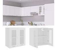 Gecheer Armadio sospeso in vetro armadio da parete multiuso per appendere armadio da cucina mobile vetrina legno bianco 60 x 31 x 60 cm