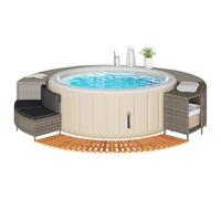 Gecheer Bordo per Spa Grigio in Polyrattan e Legno Massello di Acacia,Bordo,per Vasca,da Spa,Bordo per Vasca Idromassaggio da Giardino per Esterno,Bordo Spa,Bordo Piscina Mobili da Giardino,P365615