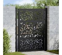 Gecheer Cancello,Singolo,da Giardino,Esterno,in Acciaio,Nero,Design Foglie,105x130 cm,Cancello per Recinzione,Cancello in Acciaio,Cancello Singolo,Cancello da Esterno