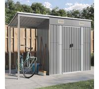 Gecheer Capannone Tetto Esteso in Acciaio, Capannone da Giardino Grigio Chiaro 277x110,5x181cm
