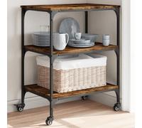 Gecheer Carrello da Cucina Rovere Fumo 60x41x76 cm in Legno Multistrato,Carrellino,Carrello Cucina,Soggiorno,Carrello portaoggetti,Scaffale Cucina con Ruote,Carrello con Ruote per Cucina,A842303