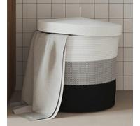 Gecheer Cestino Portaoggetti con Coperchio Bianco Nero Ø40x35cm,Cesto in Corda di Cotone,Cesto,Cesta biancheria,Cesto Portabiancheria Sporca,Cesti biancheria sporca,Ceste per Frutta o Verdura,multiuso