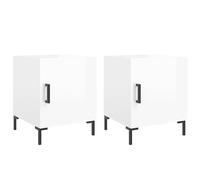 Gecheer Comodini piedi in metallo comodino tavolino da notte mobile portaoggetti 2 pz bianco lucido 40x40x50 cm legno di ingegneria
