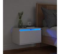 Gecheer Comodino da Parete con Luci LED Bianco, Tavolino galleggiante con Cassetto, Notte Armadio Laterale Appeso Supporto per Telefono per Camera, Soggiorno Tipo A-2