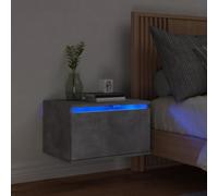 Gecheer Comodino da Parete con Luci LED Grigio Cemento, Tavolino Galleggiante e Cassetto, Comodino Laterale Appeso Supporto per Telefono per Camera Tipo A