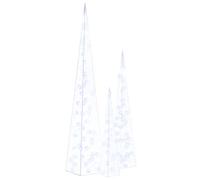 Gecheer Coni di luce LED decorativi, set 3 pezzi 60/90/120 cm in acrilico blu, 8 effetti luce, risparmio energetico, per decorazioni natalizie interne ed esterne