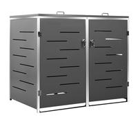 Gecheer Copribidone,per Spazzatura,Doppio,in Acciaio Inox,Antracite,da Giardino per Esterno,138x77,5x112,5 cm,Copribidone da Giardino,Copribidone da Esterno,Copribidone in Acciaio