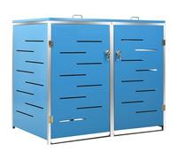 Gecheer Copribidone,per Spazzatura,Doppio,in Acciaio Inox,Blu,da Giardino per Esterno,138x77,5x112,5 cm,Copribidone da Giardino,Copribidone da Esterno,Copribidone in Acciaio
