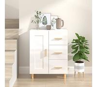 Gecheer Credenza 69,5x34x90 cm in Legno Multistrato Bianco Lucido,2 scomparti con 1 ante,e 3 cassetti,Credenze Moderna,Armadietto,Credenza Cucina Salvaspazio,Mobile Buffet,Armadietto da Cucina