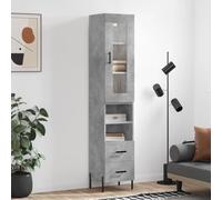 Gecheer Credenza,Armadietto,a Colonna,Ingresso,con Vetrina,con 2 Cassetti e 5 Scomparti,in Multistrato,Grigio Cemento,34,5x34x180 cm,Mobiletto a Colonna Salvaspazio,Credenza con Vetrina,Modello E
