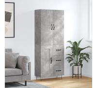 Gecheer Credenza,Armadio,Alta,Verticale,Moderna,con 3 Cassetti,1 Anta in Legno,in Multistrato,Grigio Cemento,69,5x34x180 cm,Mobiletto con Ripiani,Credenza Soggiorno Moderna,Piedi in Metallo Forma A