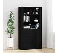 Gecheer Credenza,Armadio,Verticale,Moderna,per Soggiorno,con 3 Piani,2 Casetti,2 Ante,in Truciolato,Nero,80x33x150 cm,Libreria Moderna,Credenza Soggiorno Moderna,Credenza con Cassetti