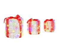 Gecheer Decorazione Scatola Regalo 3 pcs con Luci LED, 20 x 20 x 21 cm, Acrilico, Ornamento Stagionale per Natale, Design Raffinato