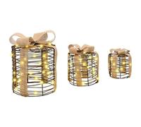 Gecheer Decorazione Scatola Regalo con LED Bianco Caldo, 3 Pezzi, Rattan, Illuminazione Festiva, Decorazioni Natalizie