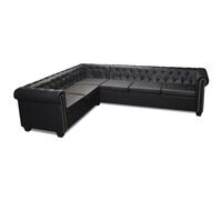 Gecheer Divano angolare Chesterfield a 6 posti in pelle artificiale nera, per soggiorno