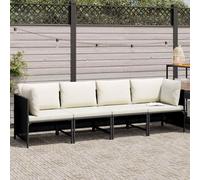 Gecheer Divano da giardino, 4 posti con cuscini, polirattan nero, per esterni