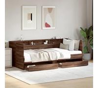 Gecheer Dormeuse Divano Letto Singolo 2 Posti Moderno Con 2 Cassetti - Struttura in Truciolato, Roevere Marrone, 75x190 cm