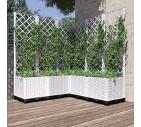 Gecheer Fioriera da Giardino con Graticcio Bianco 120x120x136 cm PP,Fioriera con Traliccio,Fioriera Grigliato da Esterno,Fioriera con Spalliera Separè,Letto Rialzato,Grigliato,Fioriera da Esterno