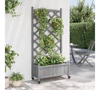 Gecheer Fioriera,Letto Rialzato,con Traliccio,Rampicante,con Ruote,in Legno,di Abete,Grigio,75x35x157,5 cm,Fioriera Grigliato Legno,Fioriera con Griglia,Fioriera da Giardino,Fioriera con Ruote