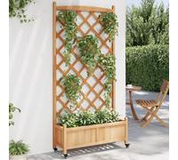 Gecheer Fioriera,Letto Rialzato,con Traliccio,Rampicante,con Ruote,in Legno,di Abete,Marrone,90x35x187,5 cm,Fioriera Grigliato Legno,Fioriera con Griglia,Fioriera da Giardino,Fioriera con Ruote