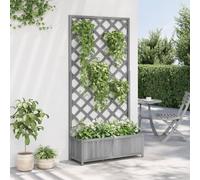 Gecheer Fioriera,Letto Rialzato,con Traliccio,Rampicante,in Legno Massello,di Abete,Grigio,90x35x180 cm,Fioriera Grigliato Legno,Fioriera con Griglia,Legno,Fioriera da Giardino Legno